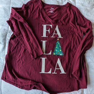 Women's 1X Holiday Tee Wine Colored V Neck